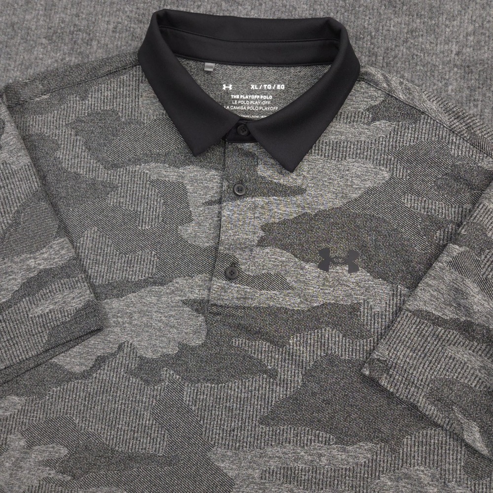 Under Armour Playoff Polo Shirt Mens XL Gray Camo Performance Golf Loose Fit